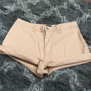 URBAN OUTFITTERS PEACH DENIM HIGH WAISTED SHORTS